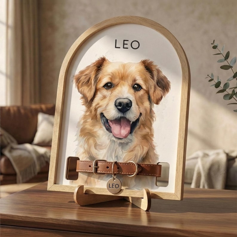 Custom Watercolor Pet Memorial Frame with Collar Holder, Pet Memorial Collar Holder, Dog or Cat Loss Gift, Pet Loss Sympathy