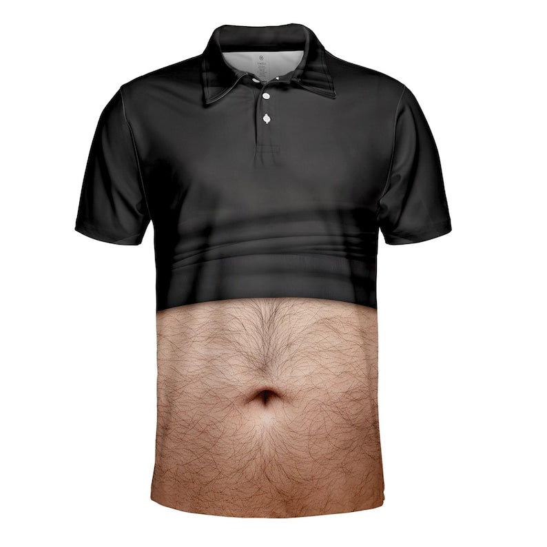 Funny Belly Polo Shirt for Men, Dad Bod Illusion Polo, Novelty Beer Belly Shirt, Hilarious Party Polo, Gag Gift for Dad Husband