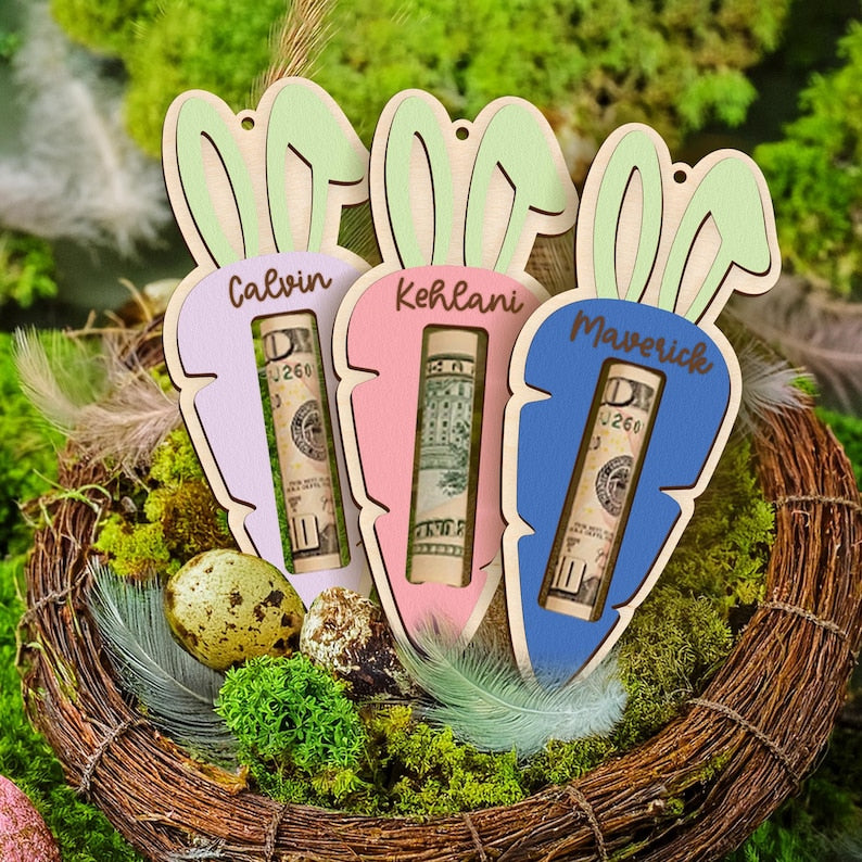 Personalized Easter Tag, Carrot Money Holder, Easter Carrot Tag, Easter Money Holder, Easter Cash Gift, Bunny Ear Tag, Kid Easter Gift