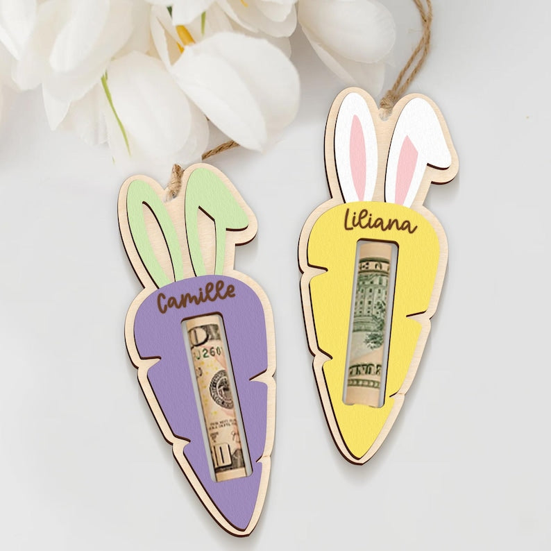 Personalized Easter Tag, Carrot Money Holder, Easter Carrot Tag, Easter Money Holder, Easter Cash Gift, Bunny Ear Tag, Kid Easter Gift