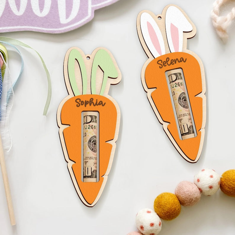 Personalized Easter Tag, Carrot Money Holder, Easter Carrot Tag, Easter Money Holder, Easter Cash Gift, Bunny Ear Tag, Kid Easter Gift