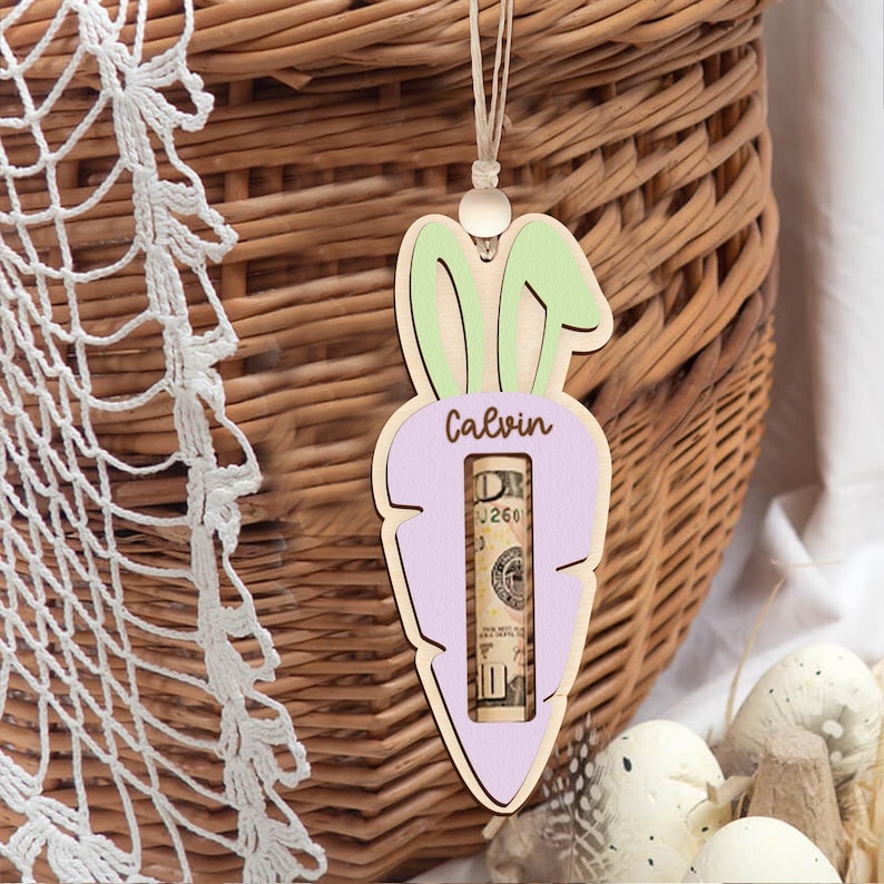Personalized Easter Tag, Carrot Money Holder, Easter Carrot Tag, Easter Money Holder, Easter Cash Gift, Bunny Ear Tag, Kid Easter Gift