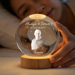 Custom Photo Always In Our Hearts Crystal Globe Lamp, Memorial Photo Engraved Crystal Ball LED Night Light, Sympathy Gift