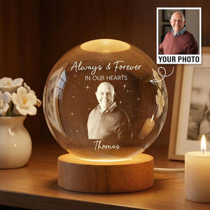 Custom Photo Always In Our Hearts Crystal Globe Lamp, Memorial Photo Engraved Crystal Ball LED Night Light, Sympathy Gift