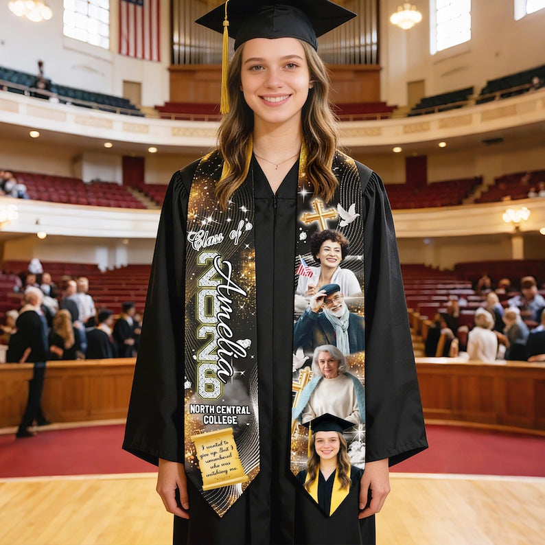 Custom In Loving Memory Graduation Stole, Personalized Class of 2026 Sash, Photo Tribute