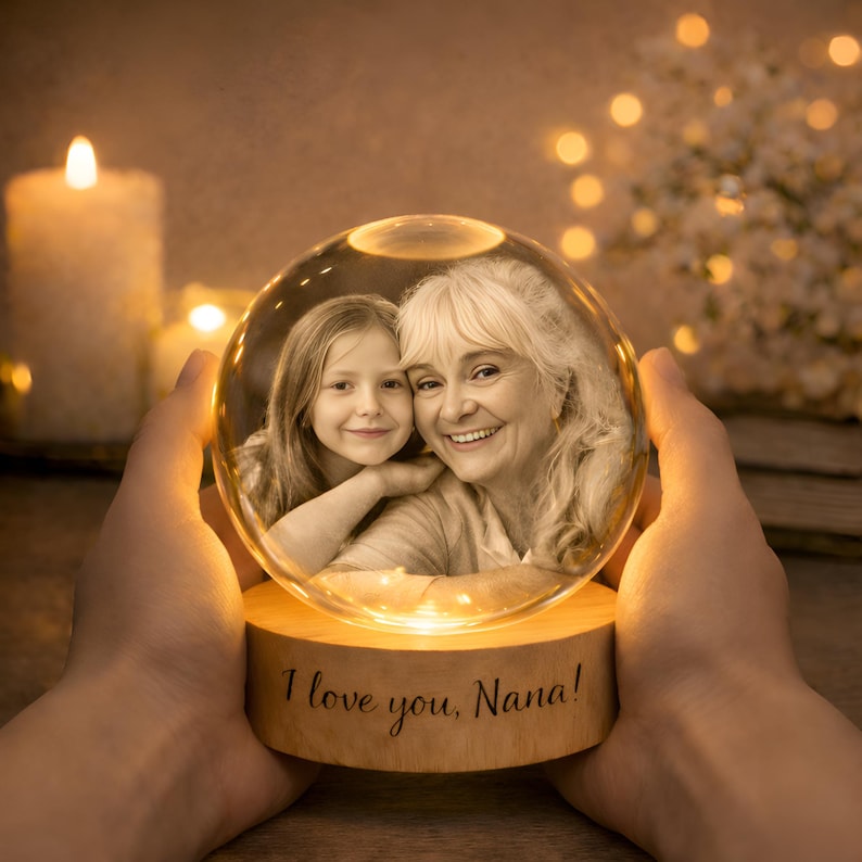 Personalized Mom Photo Crystal Ball Night Light, Mom Daughter Portrait Night Light, Photo Crystal Light, Mothers Day Gift, Gift for Mama Mom