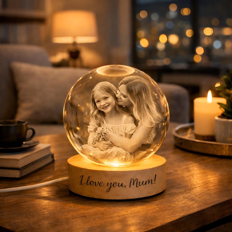 Personalized Mom Photo Crystal Ball Night Light, Mom Daughter Portrait Night Light, Photo Crystal Light, Mothers Day Gift, Gift for Mama Mom