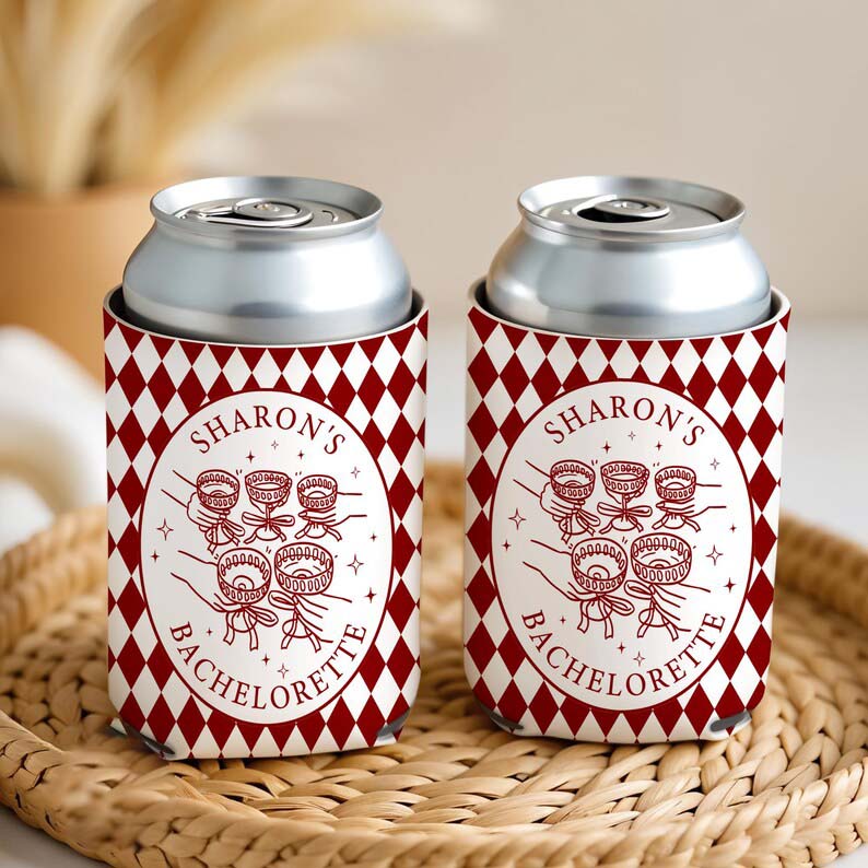 Custom Retro Bachelorette Can Cooler, Casino Style Bachelorette Party Can Holder, Luxury Bach Weekend Drink Sleeves, Bridal Party Gifts