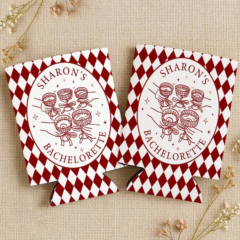 Custom Retro Bachelorette Can Cooler, Casino Style Bachelorette Party Can Holder, Luxury Bach Weekend Drink Sleeves, Bridal Party Gifts