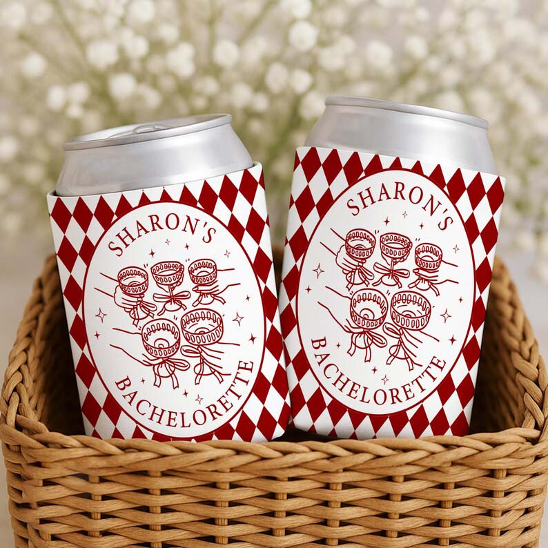Custom Retro Bachelorette Can Cooler, Casino Style Bachelorette Party Can Holder, Luxury Bach Weekend Drink Sleeves, Bridal Party Gifts