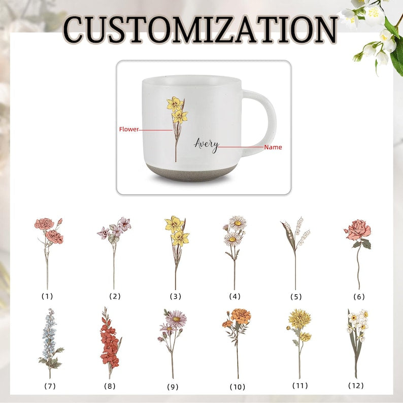Personalized Ceramic Mug Gift For Mother Of The Bride & Groom, Mother's Day Gift For Mom, Birth Month Flower Mug, Mother of the Bride