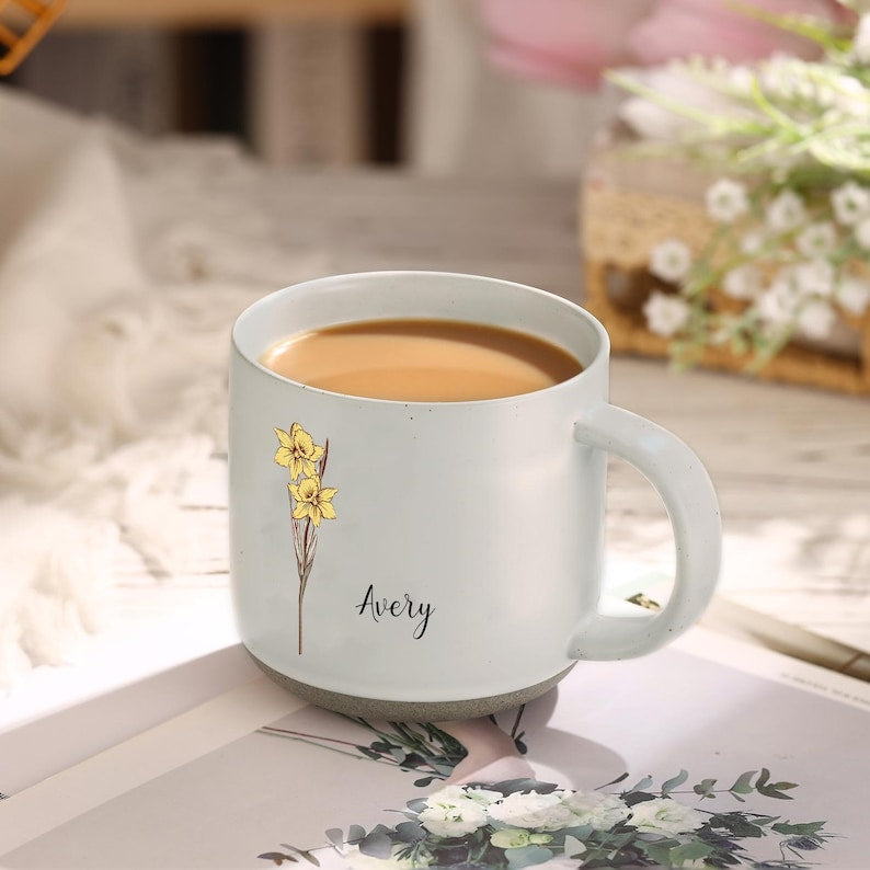 Personalized Ceramic Mug Gift For Mother Of The Bride & Groom, Mother's Day Gift For Mom, Birth Month Flower Mug, Mother of the Bride