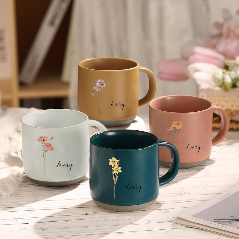 Personalized Ceramic Mug Gift For Mother Of The Bride & Groom, Mother's Day Gift For Mom, Birth Month Flower Mug, Mother of the Bride