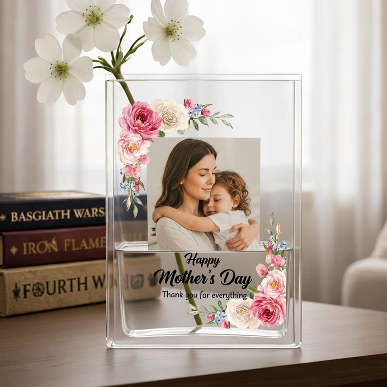 Personalized Photo Mom Acrylic Book Vase | Thank You For Everything Book Vase | Gift for Book Lovers, Home Decor, Mother's Day Gifts