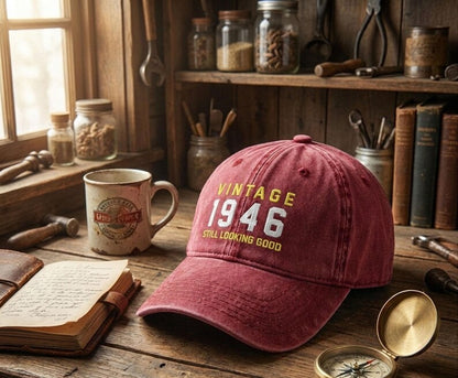 Vintage 1946 Birthday Hat 80th Birthday Gift Personalized Embroidered Cap