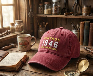 Vintage 1946 Birthday Hat 80th Birthday Gift Personalized Embroidered Cap
