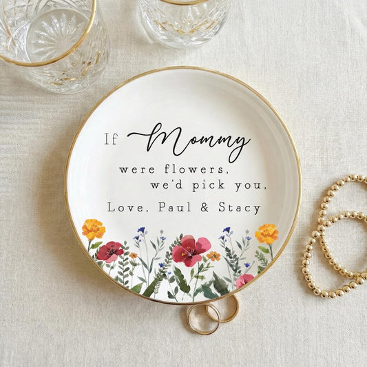 Personalized Birth Flower Trinket Dish, Birth Month Flower Ring Dish, Gift for Mom or Grandma, Mother's Day Ceramic Keepsake, Flower Ring Dish