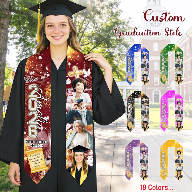 Custom In Loving Memory Graduation Stole, Personalized Class of 2026 Sash, Photo Tribute