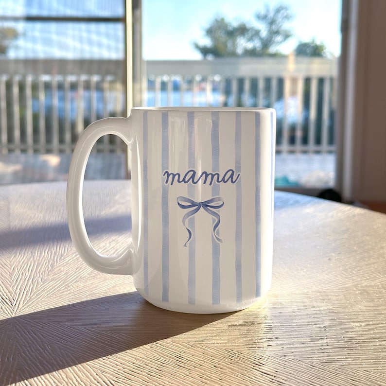 Personalized Mama Mom Coffee Mug, Custom Striped Name Mug Aunt Gift Mothers Day Gift