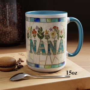 Stained Glass Effect Style NANA Mug, Gift For Mothers Day, Birthday, New Nana Grandma Gigi Present, Nana Reveal, Ceramic Coffee Cup 11oz or 15oz