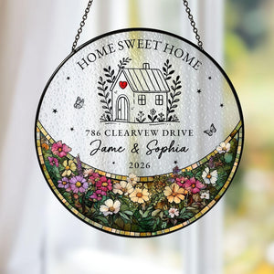 Personalized First Home Stained Glass Suncatcher, New Home Occasion Housewarming Gift For Moving In Friend, Realtor Keepsake