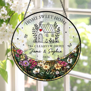 Personalized First Home Stained Glass Suncatcher, New Home Occasion Housewarming Gift For Moving In Friend, Realtor Keepsake