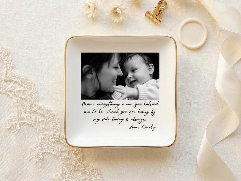 Custom Photo Mother of the Bride Jewelry Dish, Personalized Wedding Gift for Mom from Bride, Photo Ring Dish Keepsake, MOB Gift