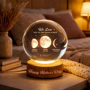 Personalized Mom Moon Phase Crystal Globe Night Light, Custom Moon Phase by Date, Mother's Day Gift, Grandma Gift, The Day You Became My Mom