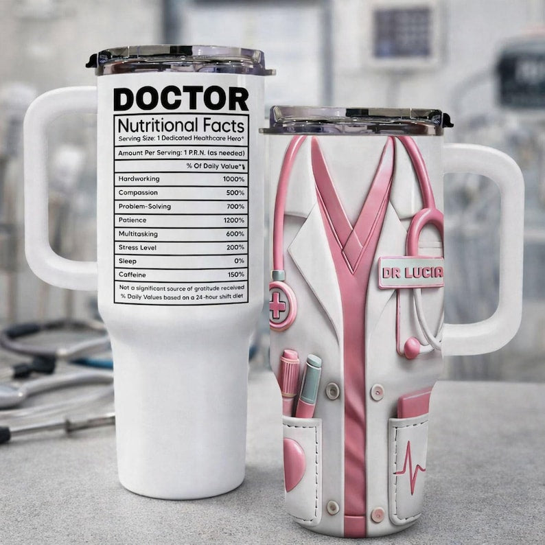 Doctor Tumbler Personalized Doctor 40oz Tumbler with Handle, Custom Doctor Tumbler with Name, Doctor Appreciation Mug,Doctor Graduation Gift