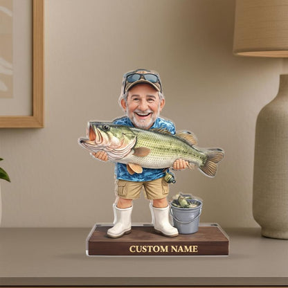 Personalized Fisherman Acrylic Figure Custom Photo Fishing Gift For Dad Father Day