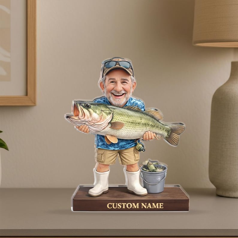 Personalized Fisherman Acrylic Figure Custom Photo Fishing Gift For Dad Father Day