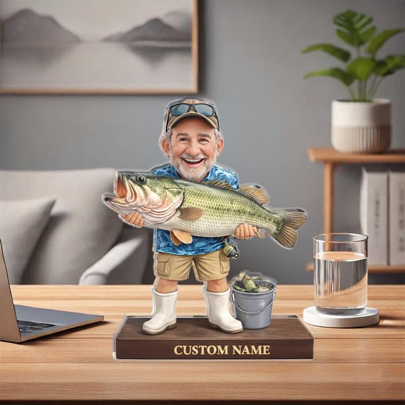 Personalized Fisherman Acrylic Figure Custom Photo Fishing Gift For Dad Father Day