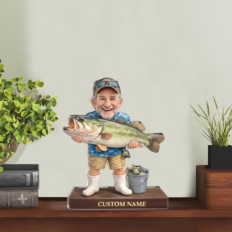 Personalized Fisherman Acrylic Figure Custom Photo Fishing Gift For Dad Father Day