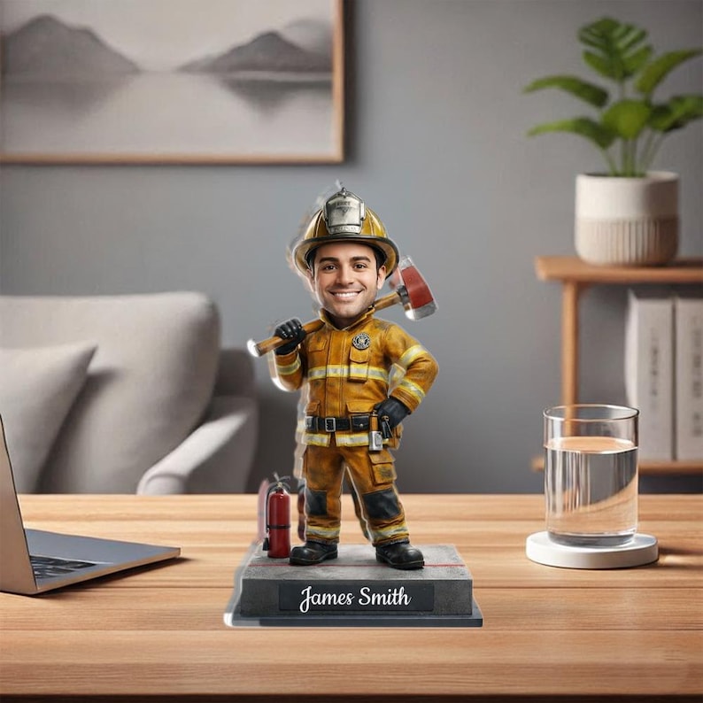 Personalized Firefighter Photo Standee Custom Hero Gift For Him Retirement Desktop Decor