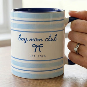 Boy Mom Club Mug, Custom Blue Pastel Coffee Cup, Coquette Mother's Day Accent Mug, Personalized Gift For Mom Mommy