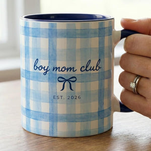 Boy Mom Club Mug, Custom Blue Pastel Coffee Cup, Coquette Mother's Day Accent Mug, Personalized Gift For Mom Mommy