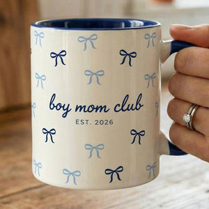 Boy Mom Club Mug, Custom Blue Pastel Coffee Cup, Coquette Mother's Day Accent Mug, Personalized Gift For Mom Mommy