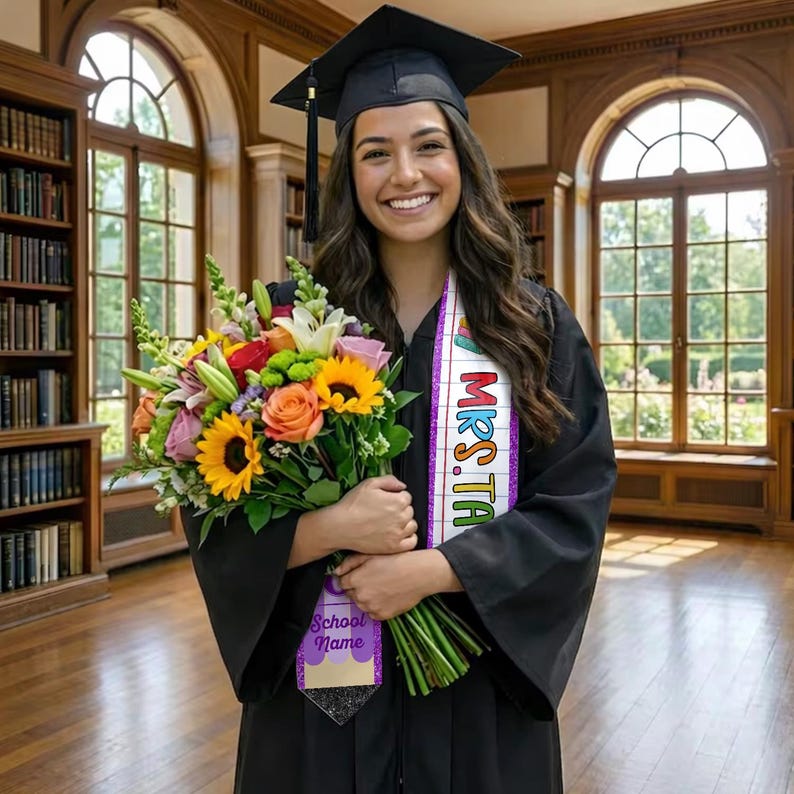 Custom Teachers Graduation Stole Class Of 2026, Teacher Graduation Stole 2026, Teacher Stole, Pencil Stole Graduation, Sash For Teacher