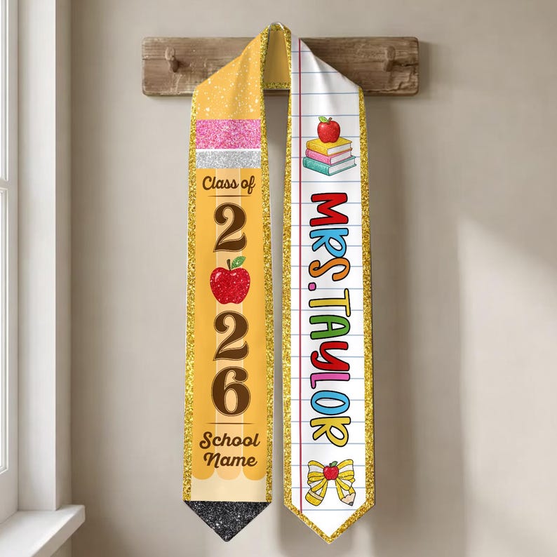 Custom Teachers Graduation Stole Class Of 2026, Teacher Graduation Stole 2026, Teacher Stole, Pencil Stole Graduation, Sash For Teacher