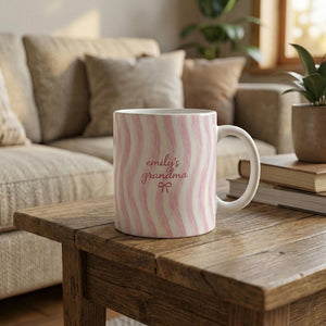 Custom Coquette Stripe Ceramic Mug: Personalized Grandma Coffee Striped Name Mug