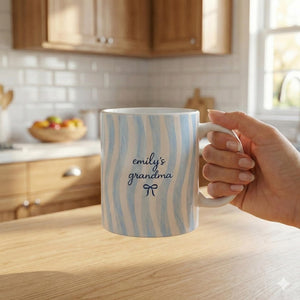 Custom Coquette Stripe Ceramic Mug: Personalized Grandma Coffee Striped Name Mug