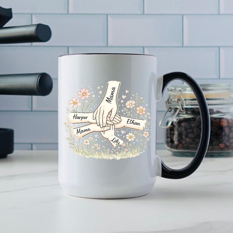 Personalized Mama And Kids Hands Coffee Mug Gift Custom Name Family Love Cup Mothers Day Birthday Present For Mom