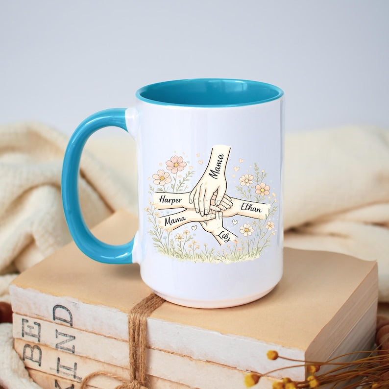 Personalized Mama And Kids Hands Coffee Mug Gift Custom Name Family Love Cup Mothers Day Birthday Present For Mom