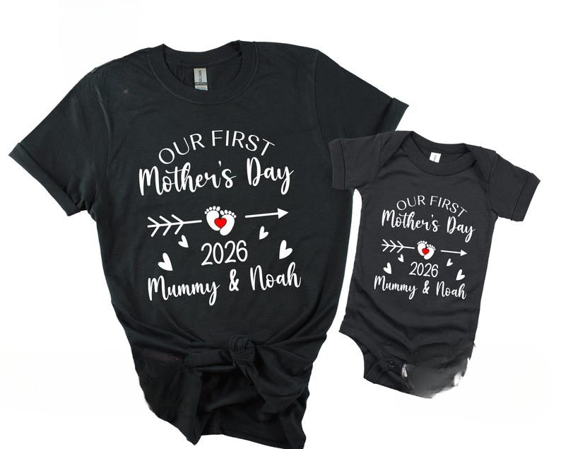 Our First Mothers Day Shirt 2026, Matching First Mother's Day Outfit: Mummy & Me T-Shirt Bodysuit Set, Keepsake Child Toddler Kids Tee Gift