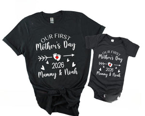 Our First Mothers Day Shirt 2026, Matching First Mother's Day Outfit: Mummy & Me T-Shirt Bodysuit Set, Keepsake Child Toddler Kids Tee Gift