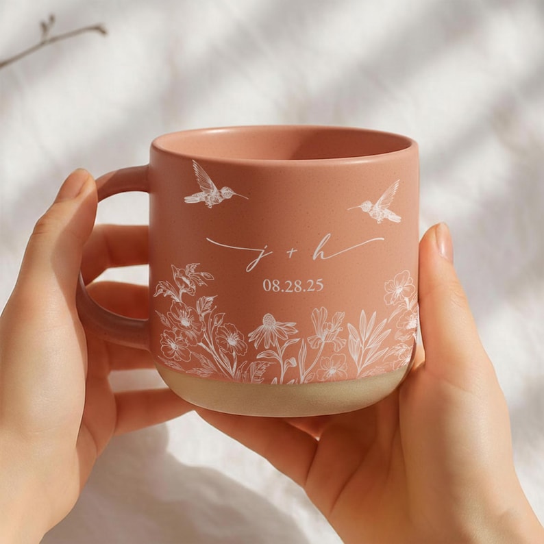 Custom Couples Initial Pottery Mug, Cute Butterfly Love Mug, Custom Couple Coffee Mug, Anniversary Gift, Gift For Her, Wedding Gift
