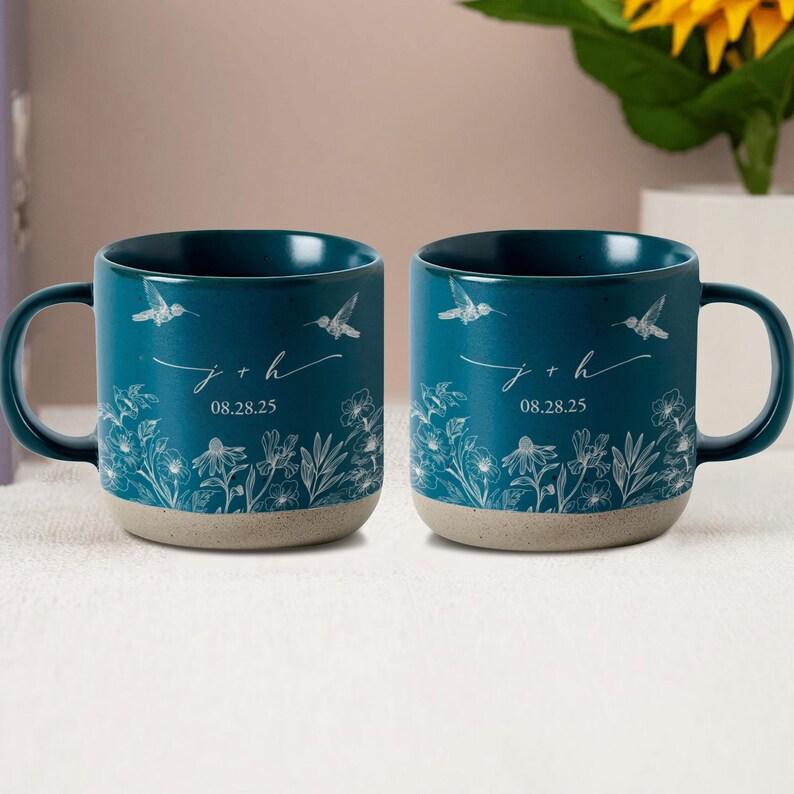 Custom Couples Initial Pottery Mug, Cute Butterfly Love Mug, Custom Couple Coffee Mug, Anniversary Gift, Gift For Her, Wedding Gift