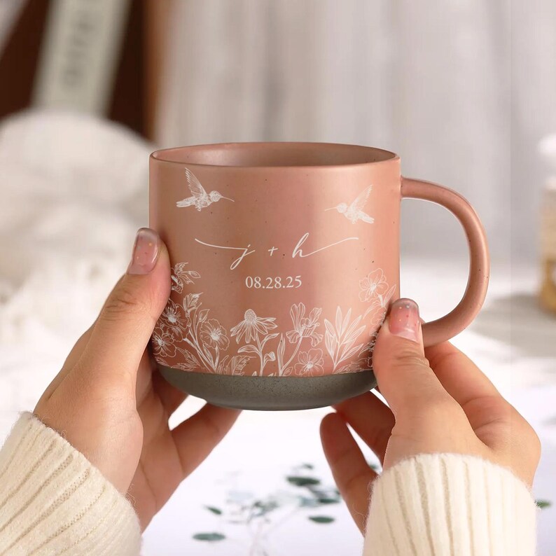 Custom Couples Initial Pottery Mug, Cute Butterfly Love Mug, Custom Couple Coffee Mug, Anniversary Gift, Gift For Her, Wedding Gift