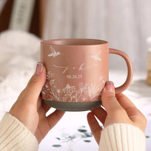 Custom Couples Initial Pottery Mug, Cute Butterfly Love Mug, Custom Couple Coffee Mug, Anniversary Gift, Gift For Her, Wedding Gift