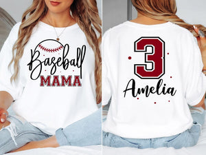 Baseball Mama Shirt, Personalized Baseball Mom Tee, Custom Back Number Shirt, Game Day Mama Top, Custom Name Tee